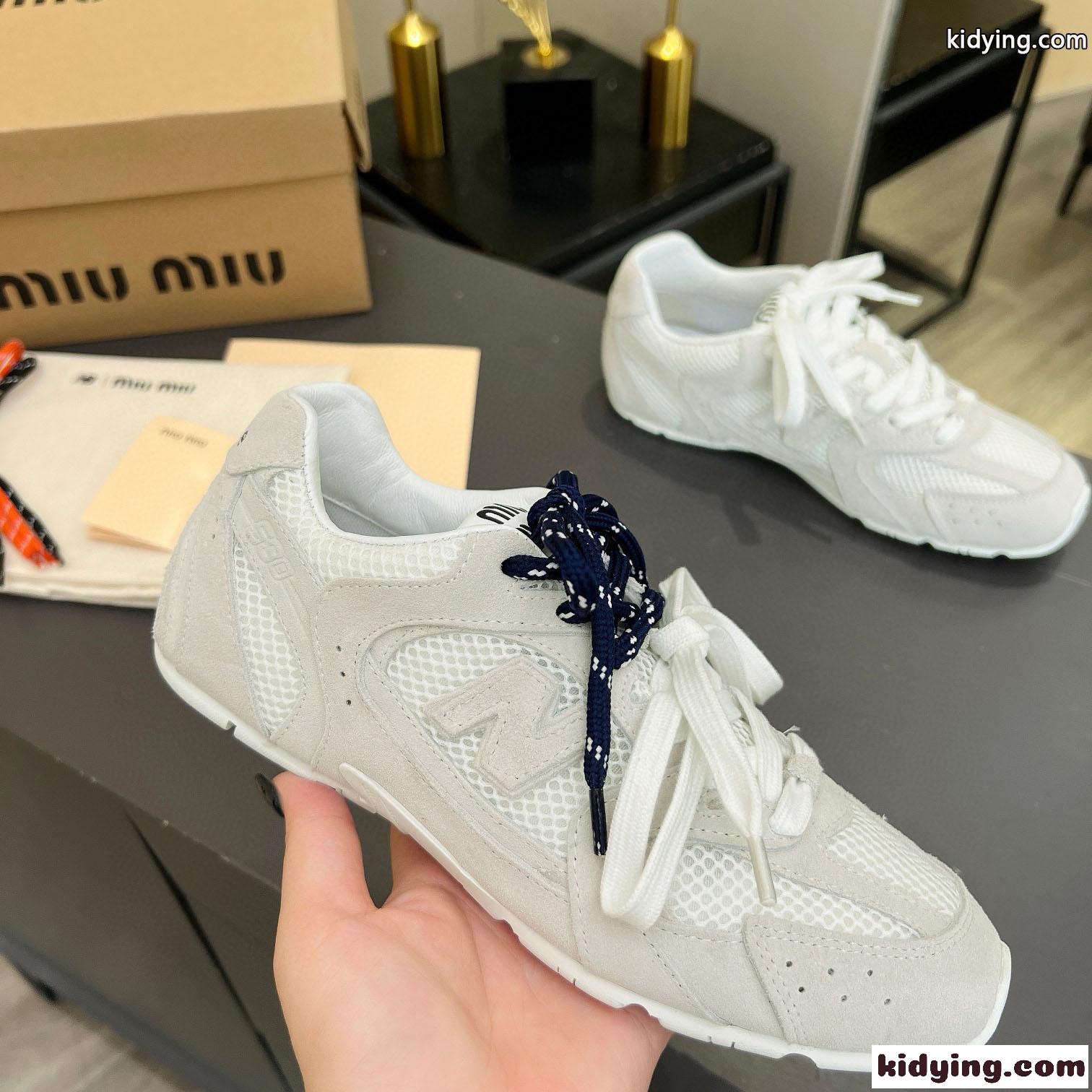 ミュウミュウ スニーカー コピー New Balance x Miu Miu xxx スエードxメッシュ スニーカー ホワイト-0