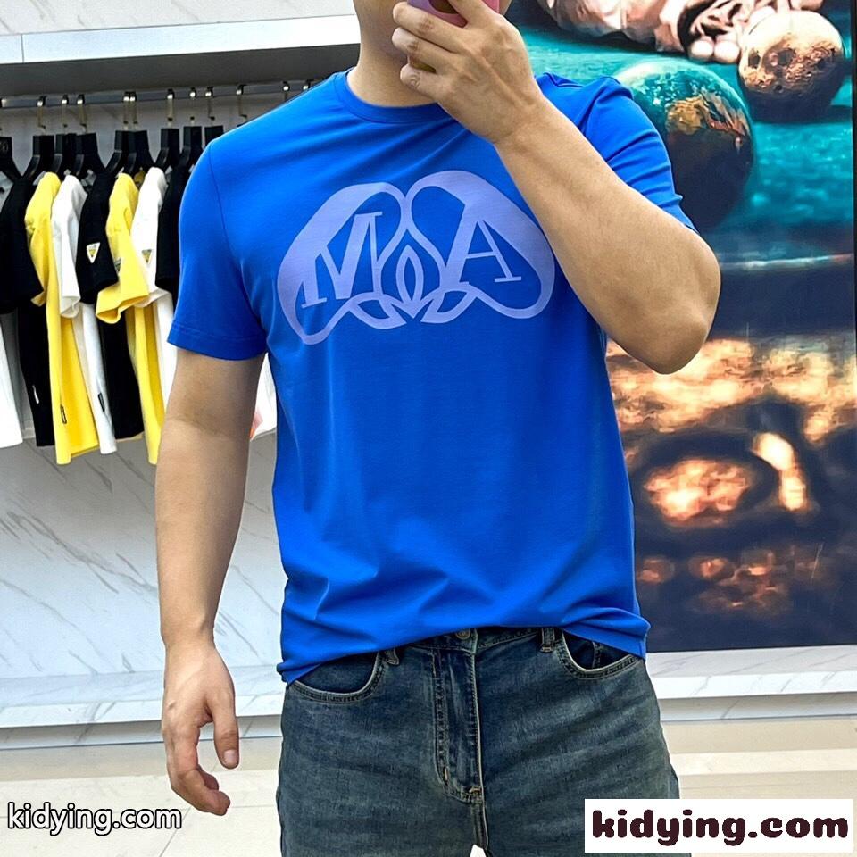 ロゴプリント コットン 半袖Tシャツ アレキサンダー・マックイーン Tシャツ コピー ブルー-2