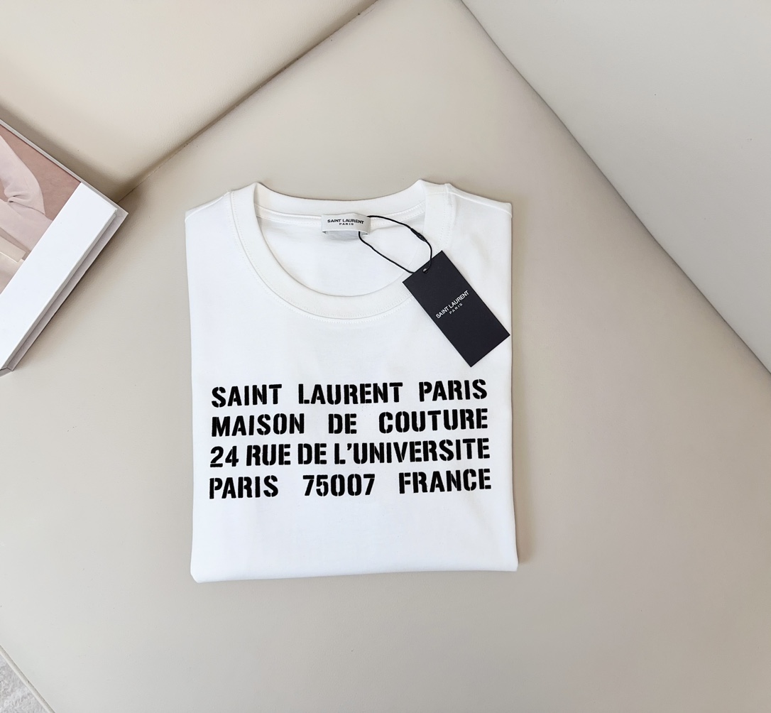 イヴ・サンローラン Tシャツ コピー シンプル コットン ロゴTシャツ ホワイト-1