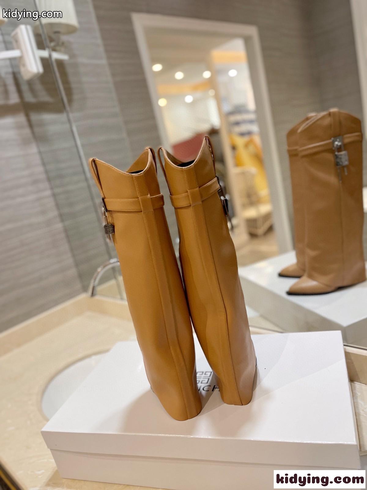 シャークロック カウボーイ ブーツ レザー ジバンシィ ブーツ スーパーコピー ブラウン-4