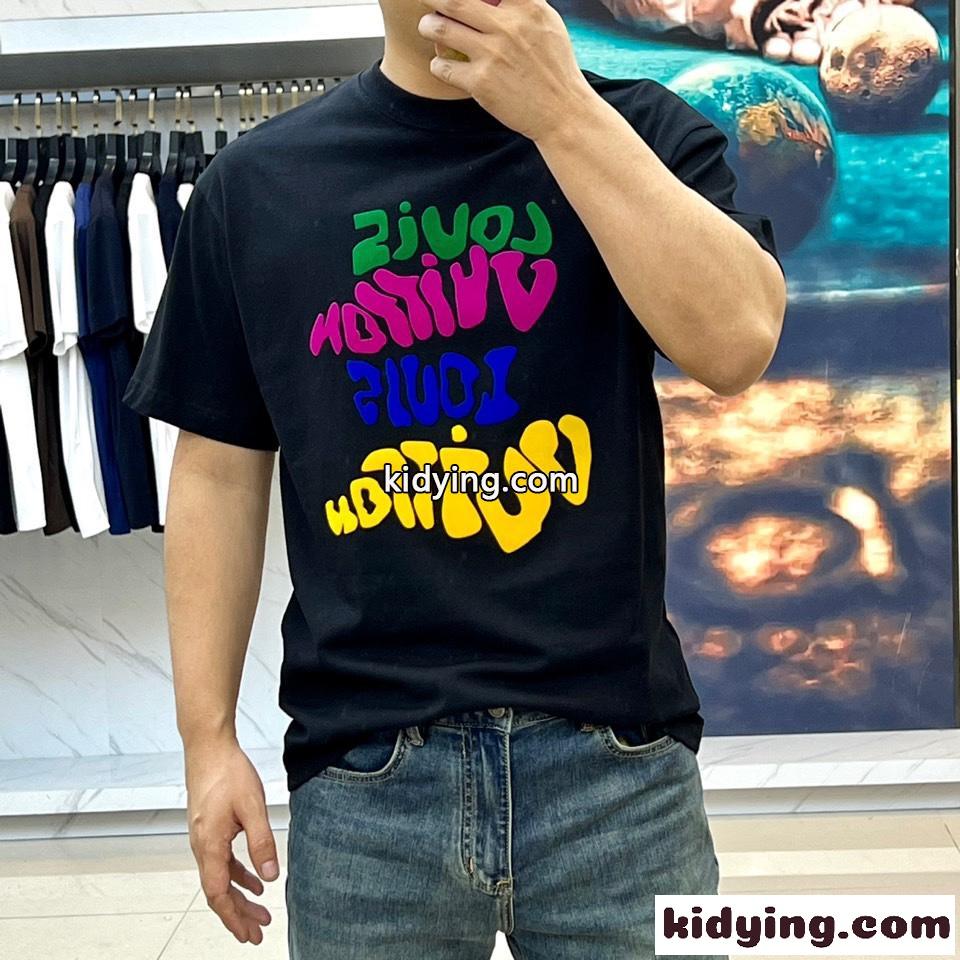 人気 おしゃれ ロゴ ルイ・ヴィトン 半袖Tシャツ コピー コットンtシャツ ブラック-2