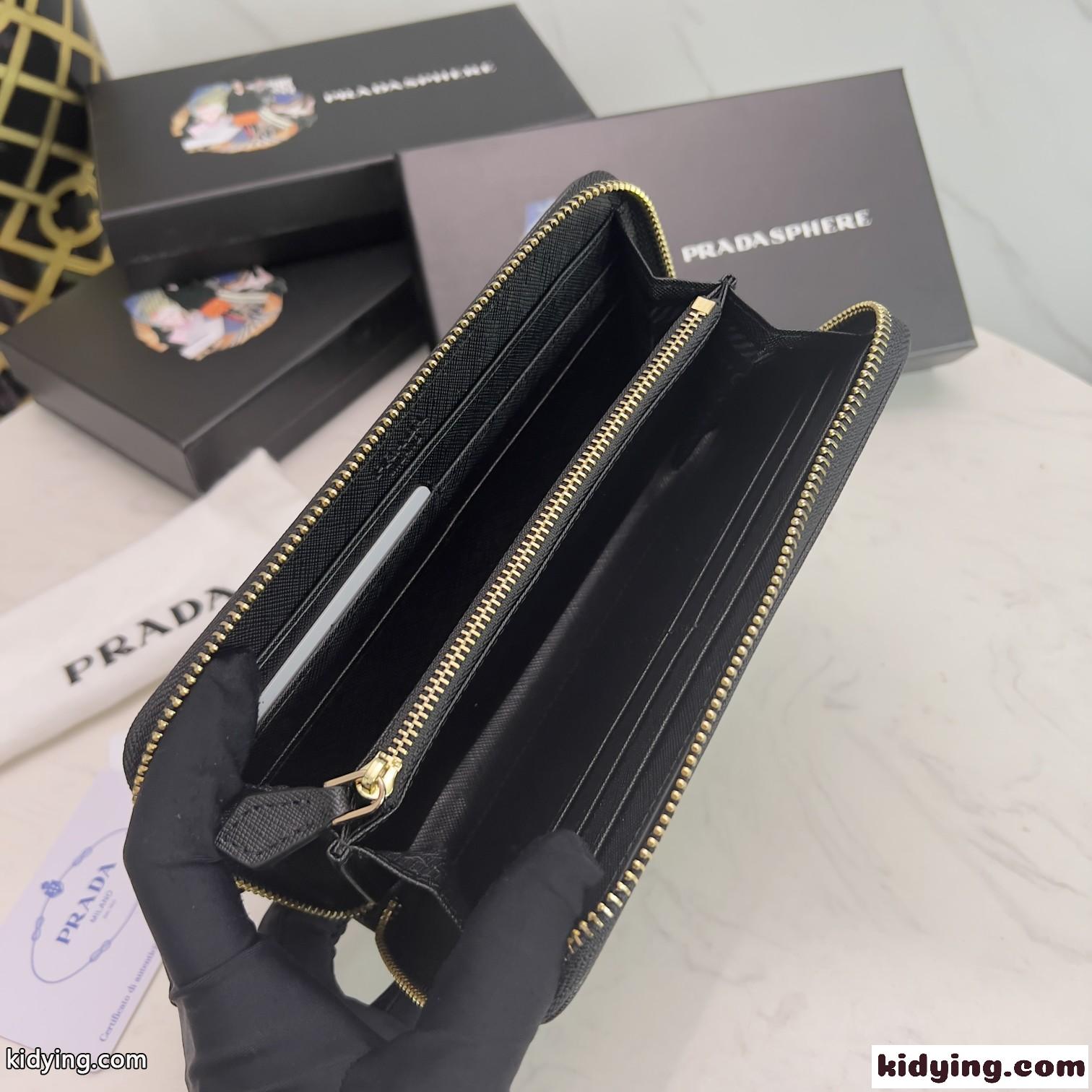 レディース 長財布 小銭入れ 大容量 使いやすい ラウンドファスナー プラダ 財布 コピー ブラック-3