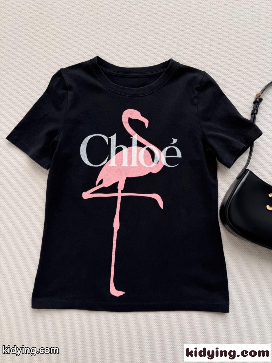 カジュアル ロゴプリント 半袖Tシャツ クロエ Tシャツ コピー クルーネック ブラック-3