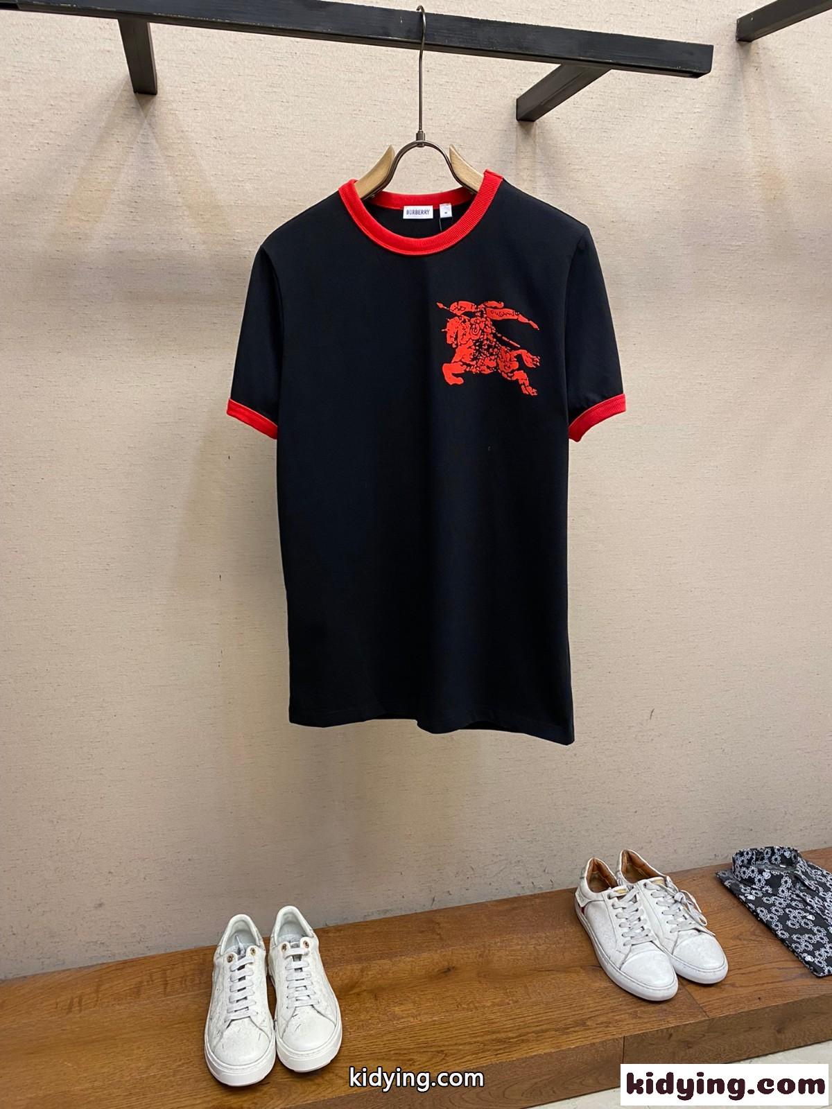 おしゃれ コットンク ルーネック Tシャツ バーバリー 半袖Tシャツ コピー ブラック-0