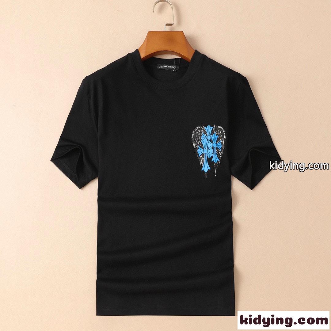 メンズ 個性派 クルーネック 柔らかい 着心地いい クロムハーツ 半袖Tシャツ コピー 春夏 トップス カジュアル-0