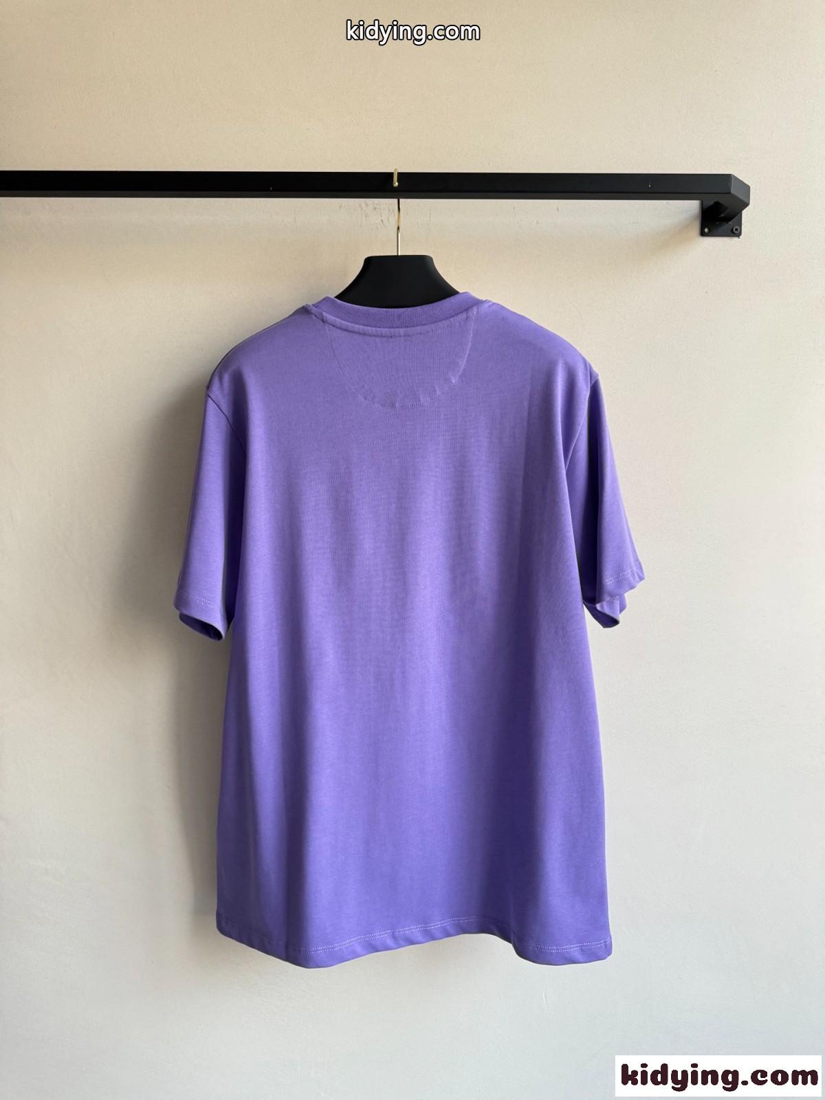 シンプル ロゴ コットン 半袖Tシャツ ヴァレンティノ Tシャツ スーパーコピー パープル-2