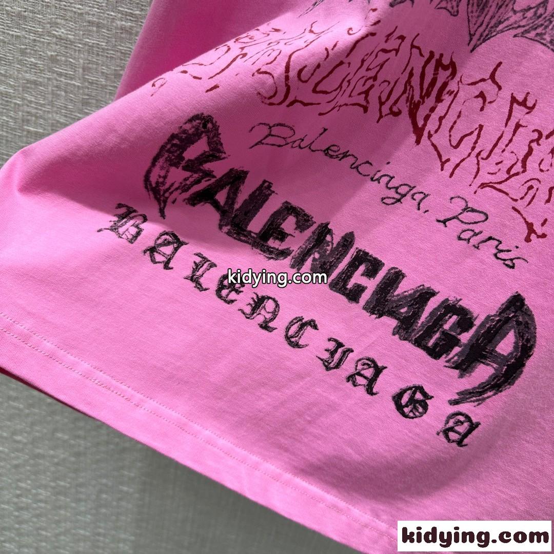 人気 オーバーサイズ 半袖Tシャツ バレンシアガ Tシャツ 偽物 ユニセックス ピンク-0