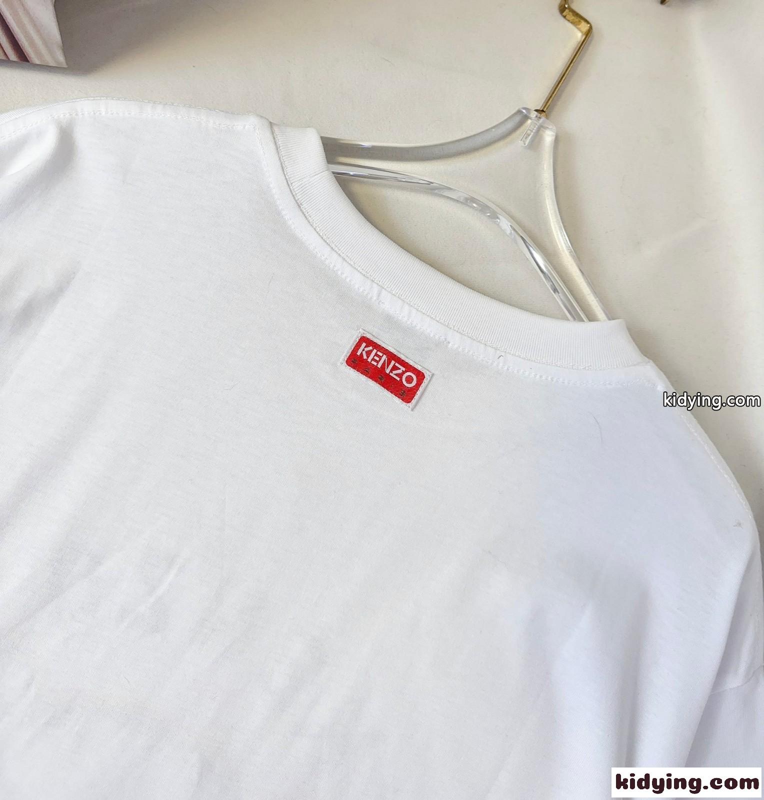 人気 クルーネック プリント ケンゾー Tシャツ コピー ユニセックス コットン ホワイト-2