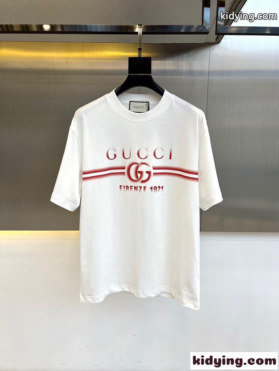 GUCCIプリント コットンジャージー Tシャツ グッチ 半袖Tシャツ コピー ホワイト-0