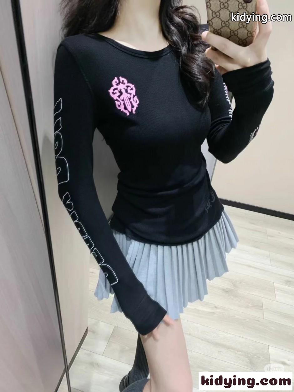 スタイリッシュ コットン ワッフル 長袖Tシャツ クロムハーツ Tシャツ 偽物 ブラック-4