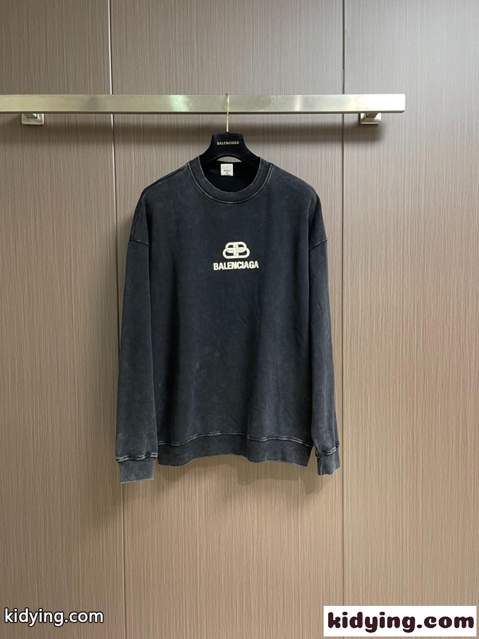 バレンシアガ Tシャツ 偽物 おしゃれ ロゴ入り コットン スウェットシャツ ブラック-0