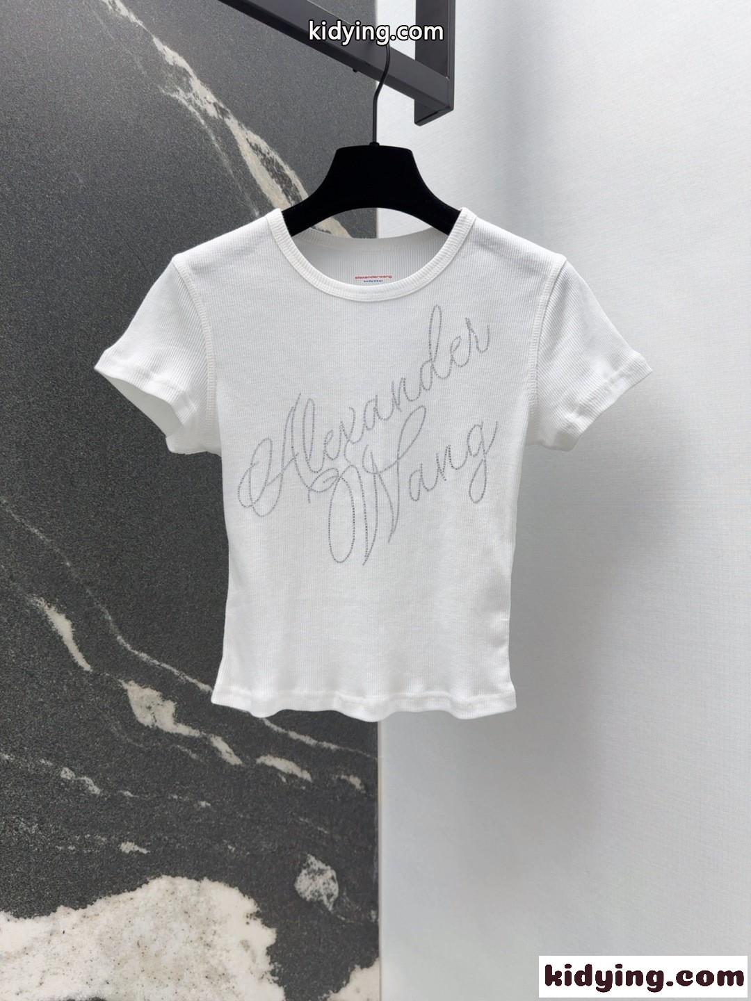 ラインストーンロゴ コンパクト 半袖Tシャツ アレキサンダーワング Tシャツ コピー ホワイト-2