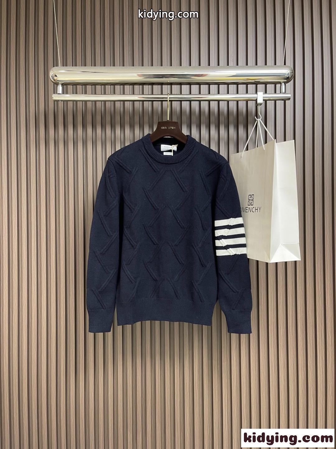 シンプル 上品 クルーネック プルオーバー トムブラウン セーター 偽物 ネイビー-0