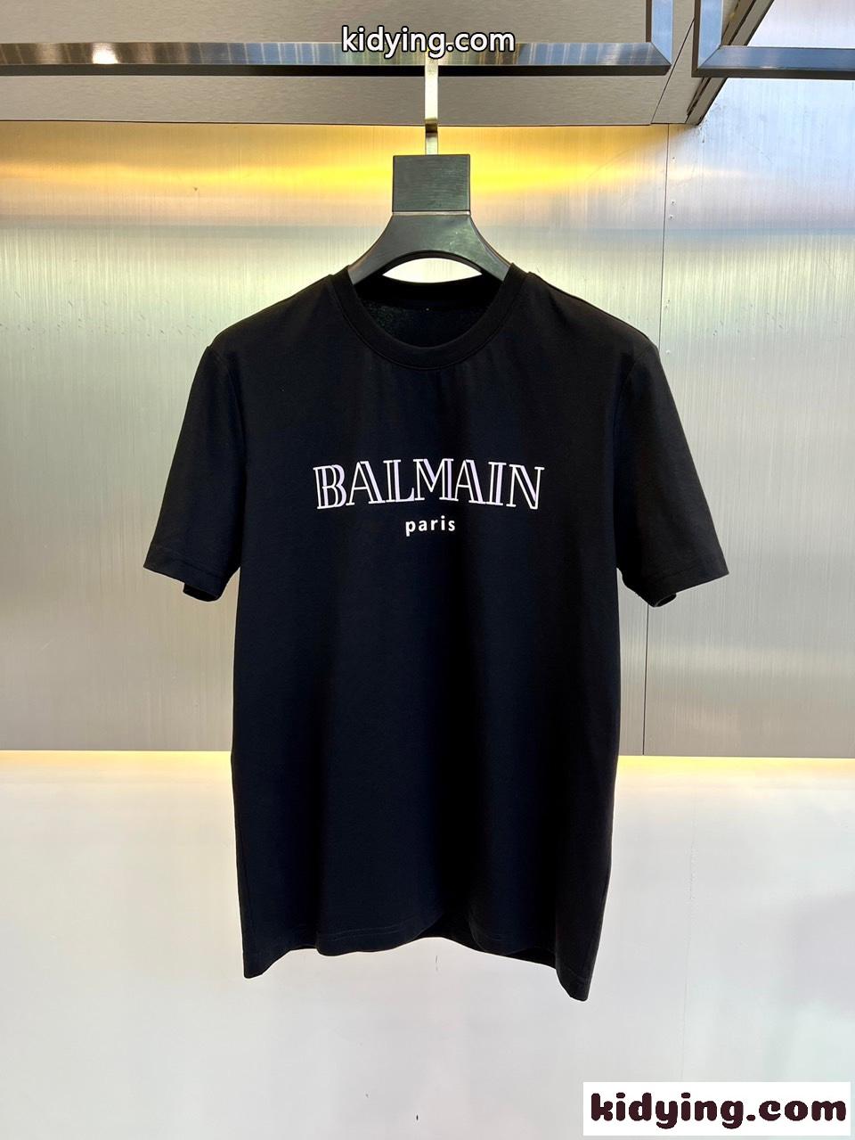 合わせやすい バルマン Tシャツ コピー 半袖 シンプル クルーネック コットン ブラック-0