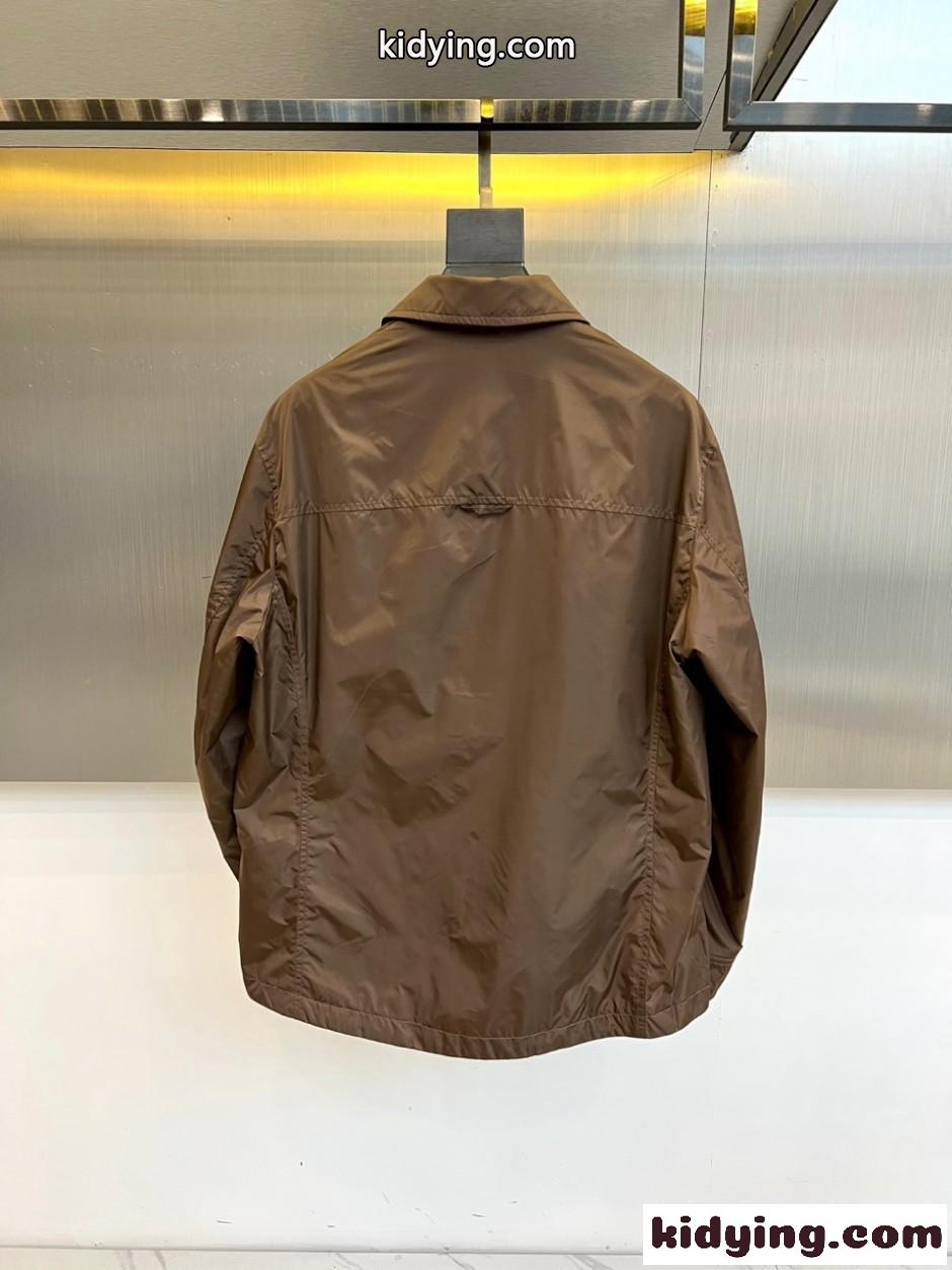 洗練された シャツジャケット プラダ ジャケット 偽物 ブラウン-4