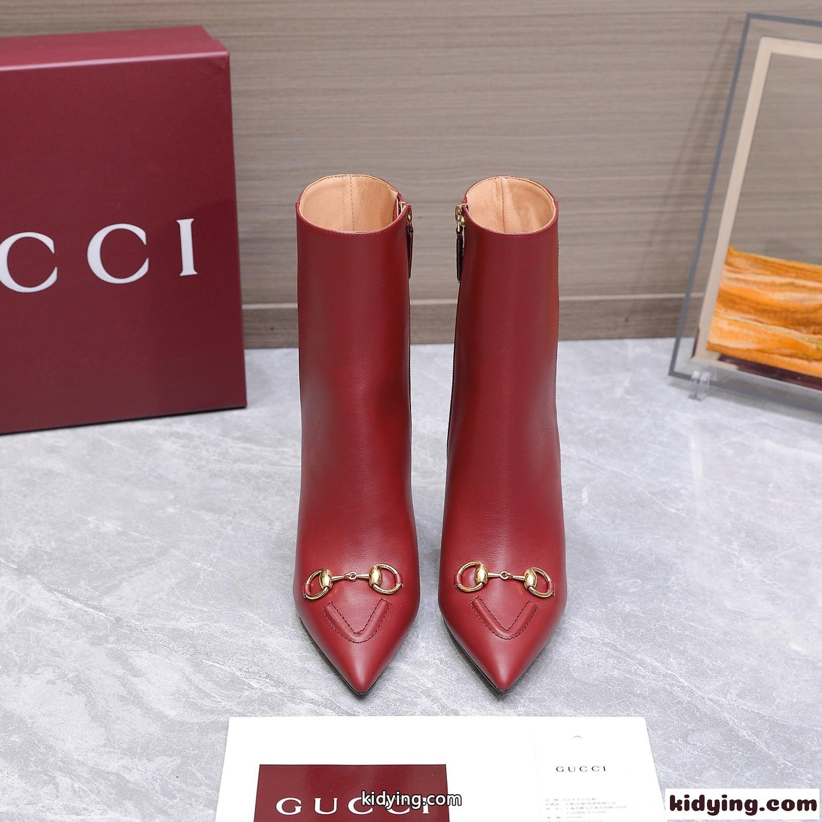Gucci ホースビット レザー アンクルブーツ グッチ ブーツ コピー ポインテッドトゥ レッド-5