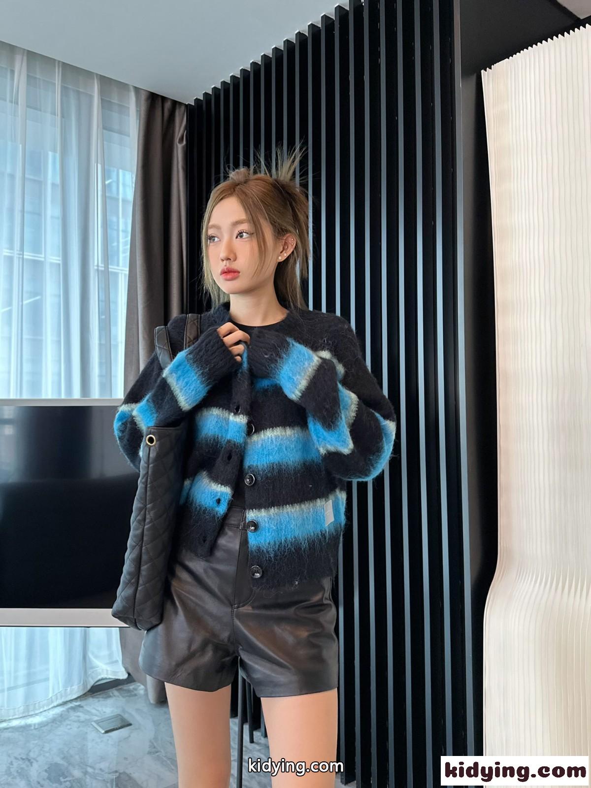 アレキサンダーワング ニット コピー ストライプブラッシュニットカーディガン-4