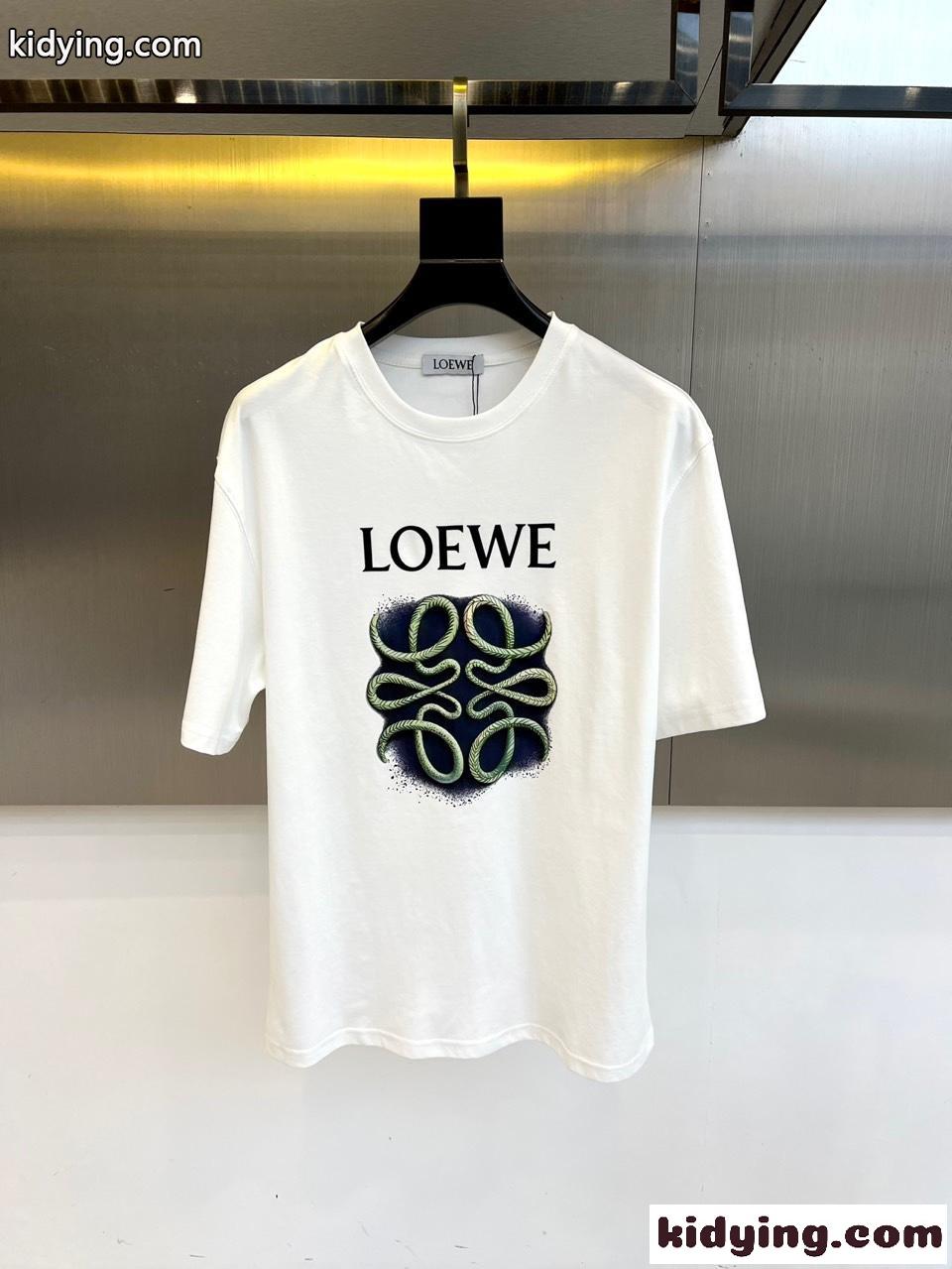 定番 ロゴ入り コットン 半袖Tシャツ クルーネック ロエベ Tシャツ 偽物 ホワイト-1
