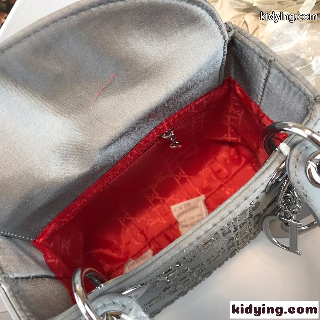 クリスチャン・ディオール バッグ コピー 大人気 LADY DIOR カナージュ サテン ミニバッグ グレー-3