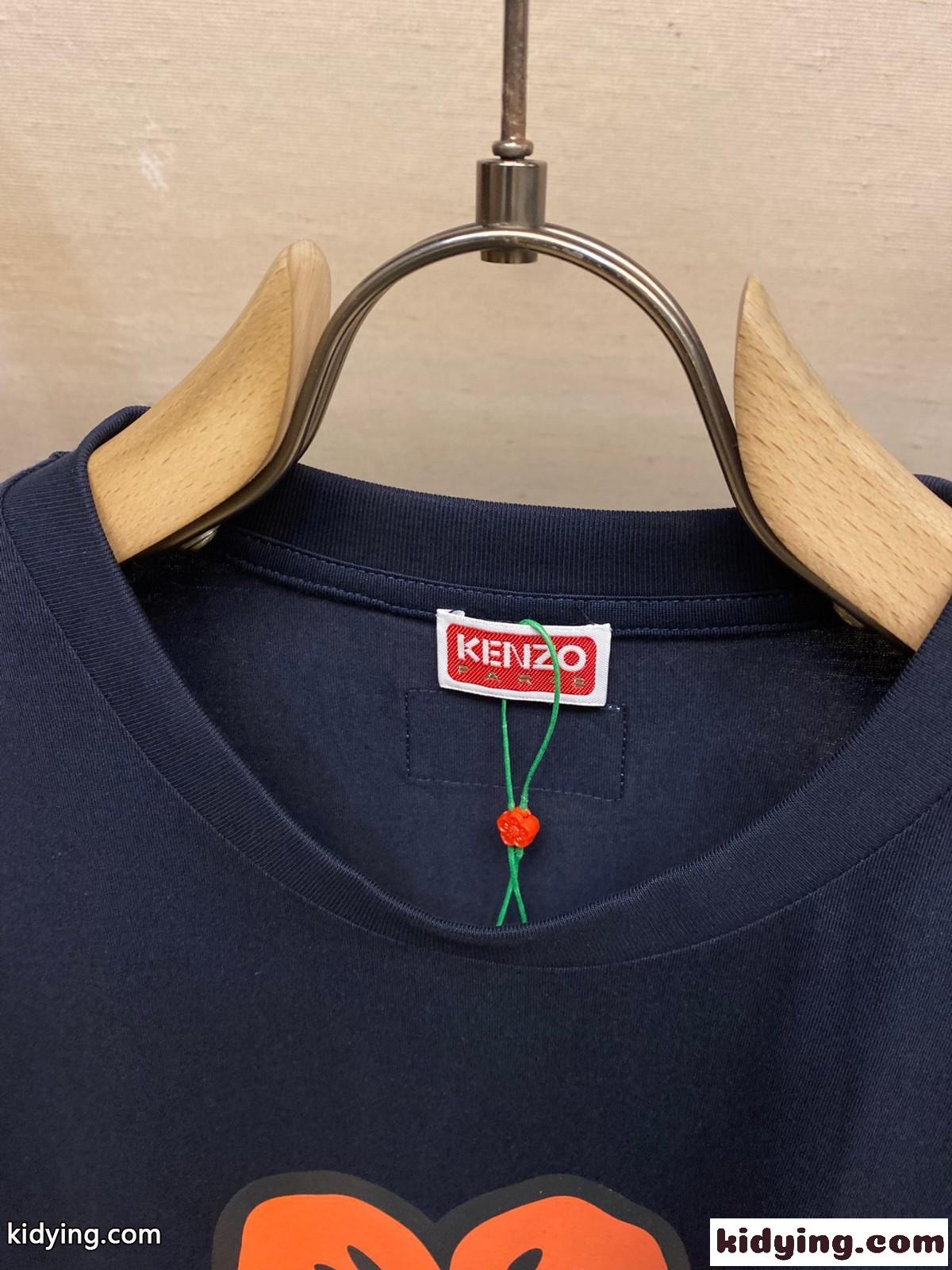 ユニセックス 快適 コットン 半袖Tシャツ ケンゾー Tシャツ コピー クルーネック ブルー-1
