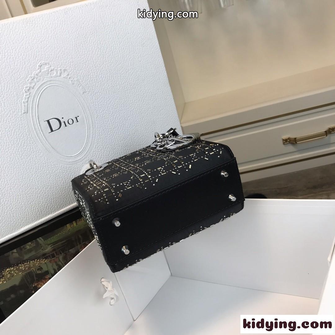 クリスチャン・ディオール バッグ コピー 大人気 LADY DIOR カナージュ サテン ミニバッグ ブラック-3