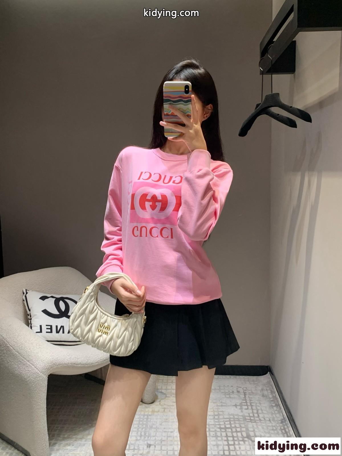 ロゴプリント コットン スウェットシャツ グッチ Tシャツ コピー ピンク-0