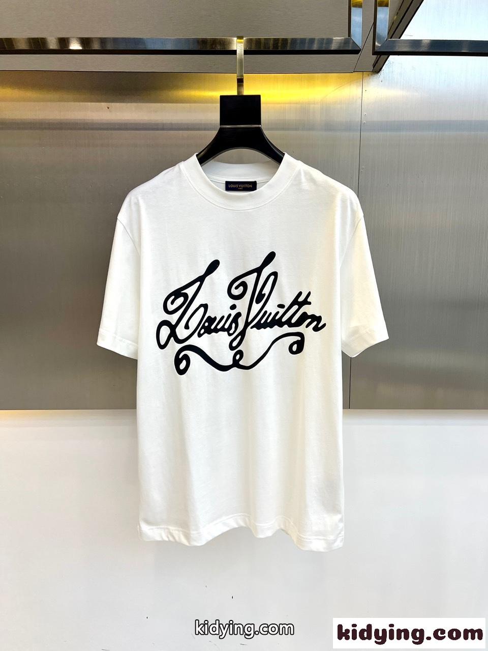 ルイ・ヴィトン 半袖Tシャツ コピー 人気 おしゃれ ロゴ コットンtシャツ ホワイト-0