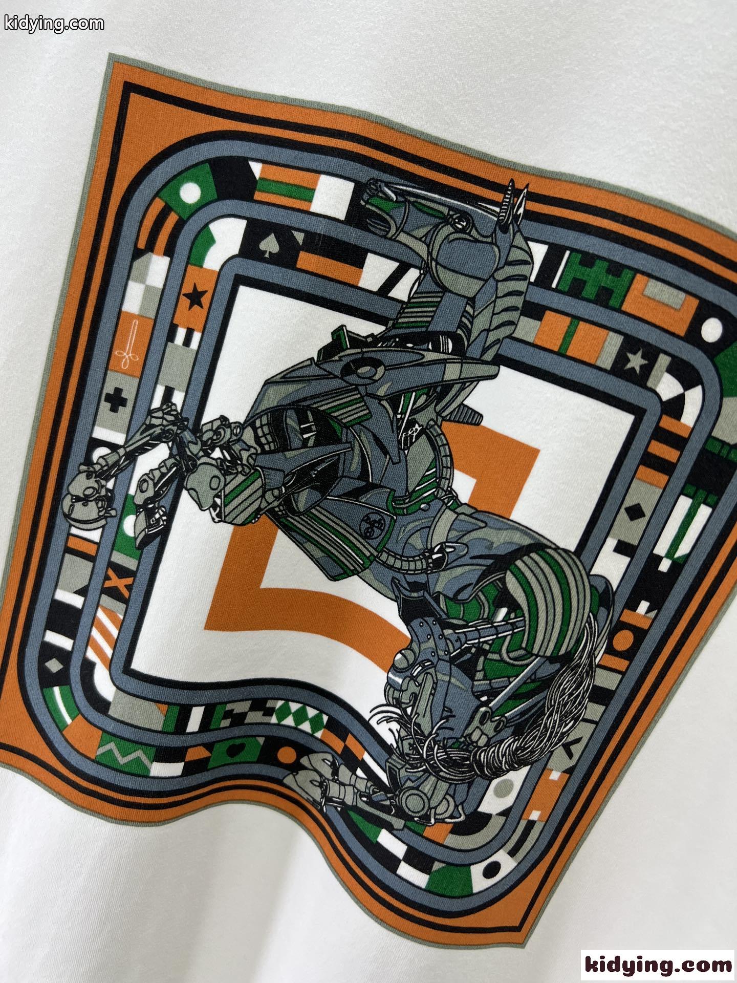ベーシック プリント クルーネック 長袖Tシャツ エルメス Tシャツ コピー ホワイト-3