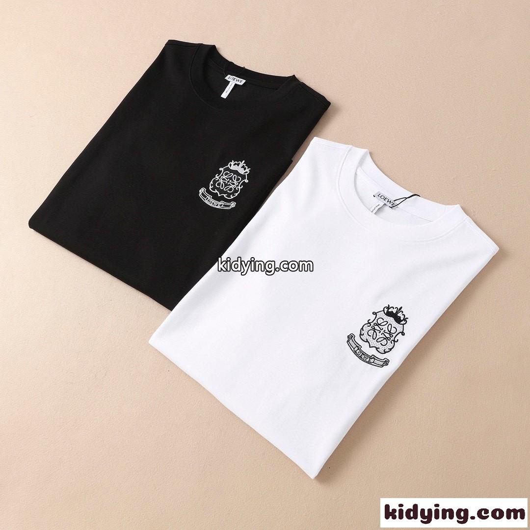 おしゃれ プリント ラウンドネック ロエベ  半袖tシャツ コピー  着心地いい メンズ カジュアル ホワイト ブラック-1