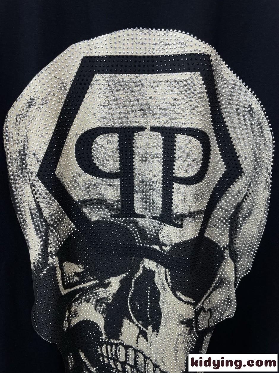 スカル ロゴ クルーネック 半袖Tシャツ フィリッププレイン Tシャツ 偽物-4