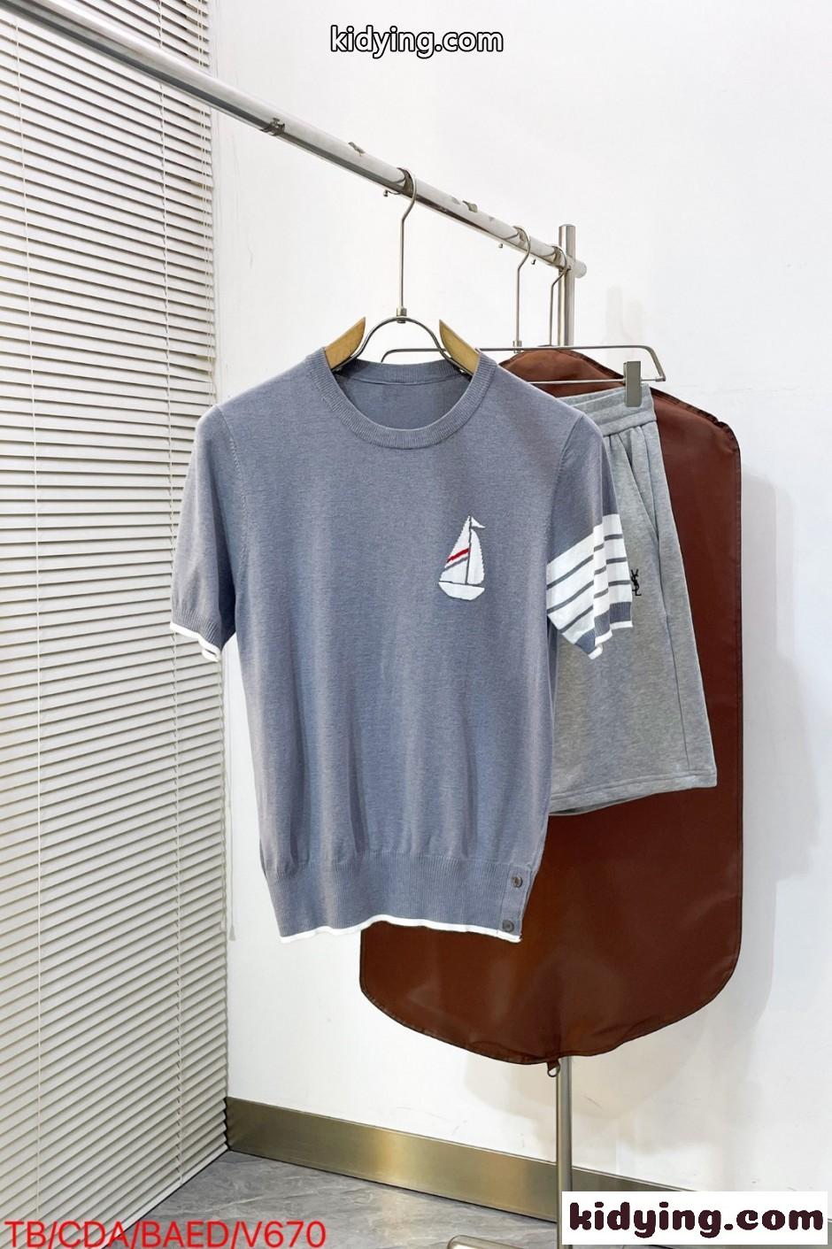 爽やか ヨットモチーフ 半袖 サマーニット トムブラウン Tシャツ 偽物 グレー-0