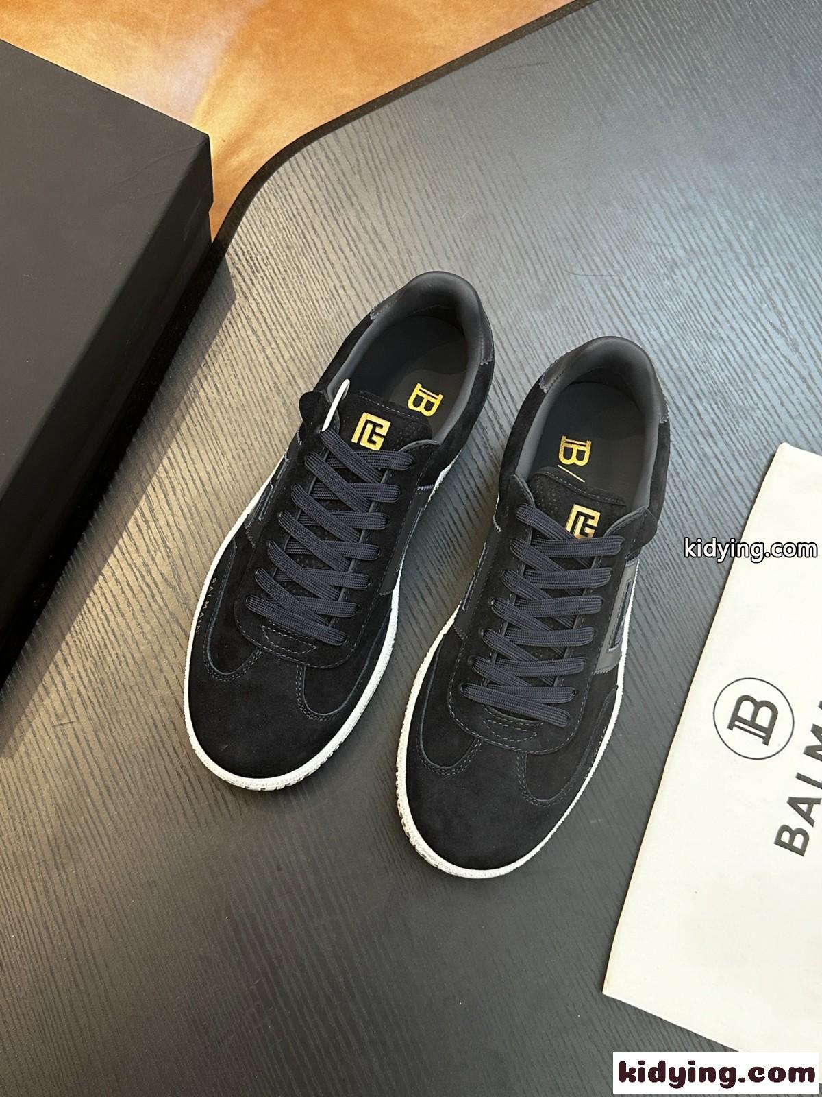 定番 カジュアル Balmain Swan スエードスニーカー バルマン スニーカー スーパーコピー-2