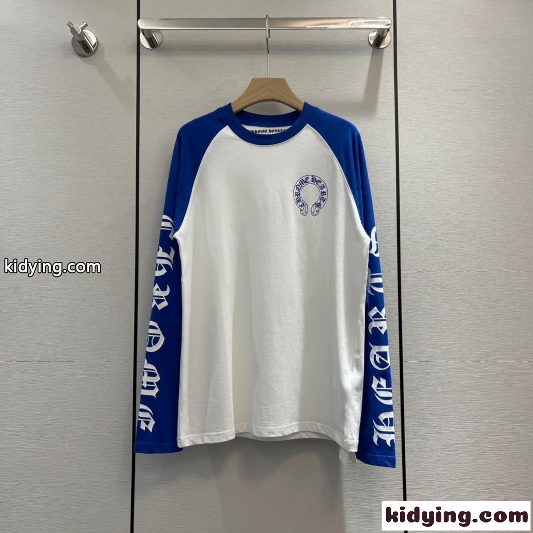 おしゃれ バイカラー ロゴ クルーネック 長袖 クロムハーツ tシャツ コピー UVカット 定番 人気 カジュアル-1