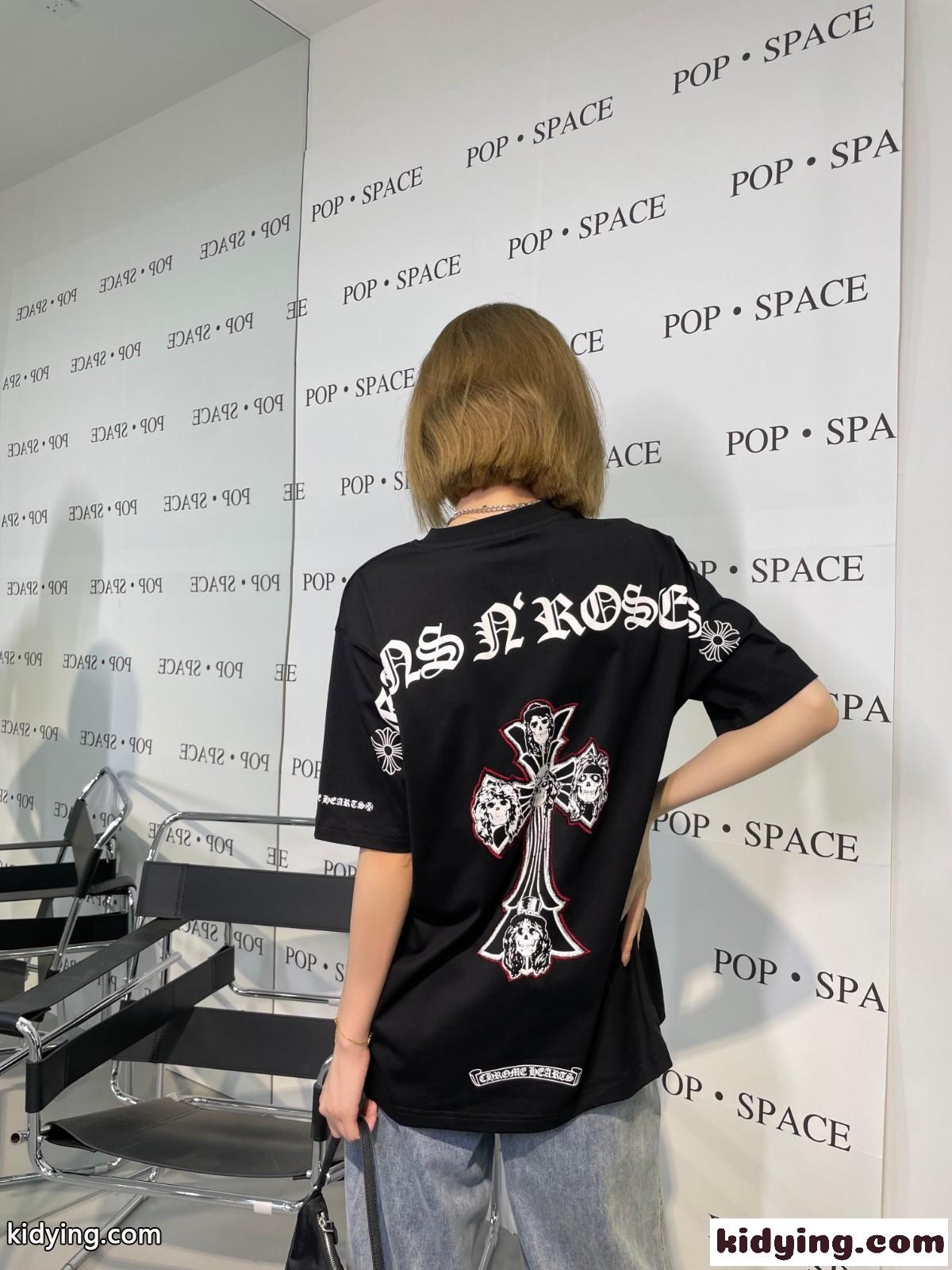 男女兼用 ストリート ロゴ プリント クロムハーツ 半袖Tシャツ コピー クルーネック トップス-3