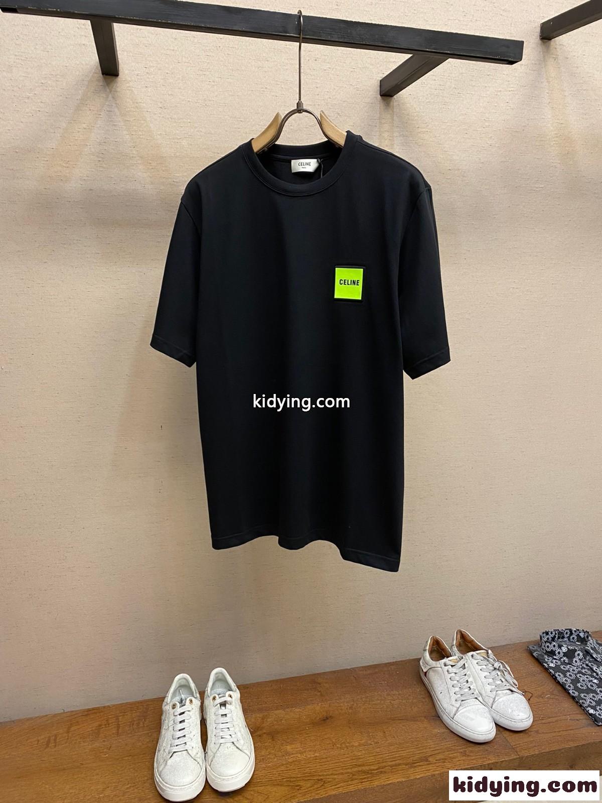 シンプル ロゴ入り セリーヌ 半袖Tシャツ コピー クルーネック ブラック-2