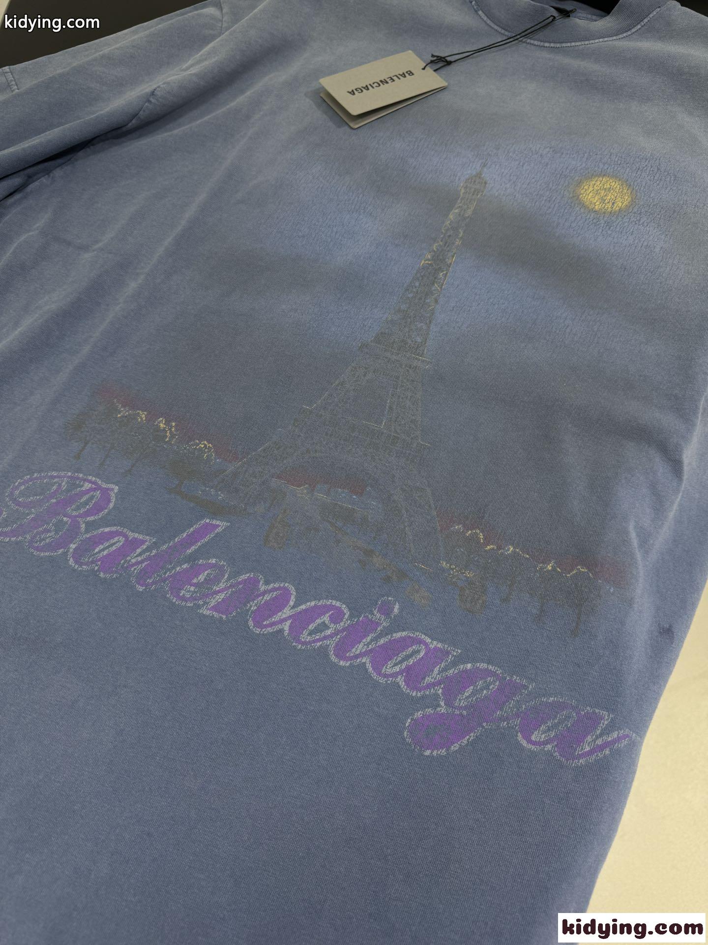 PARIS MOON 半袖Tシャツ オーバーサイズ バレンシアガ Tシャツ コピー ブルー-4