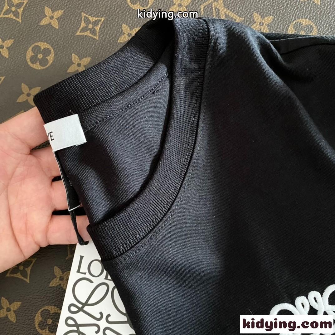 シンプル カジュアル 刺繍 レディース メンズ ゆったり ロエベ  半袖tシャツ コピー ホワイト ブラック ファッション-1