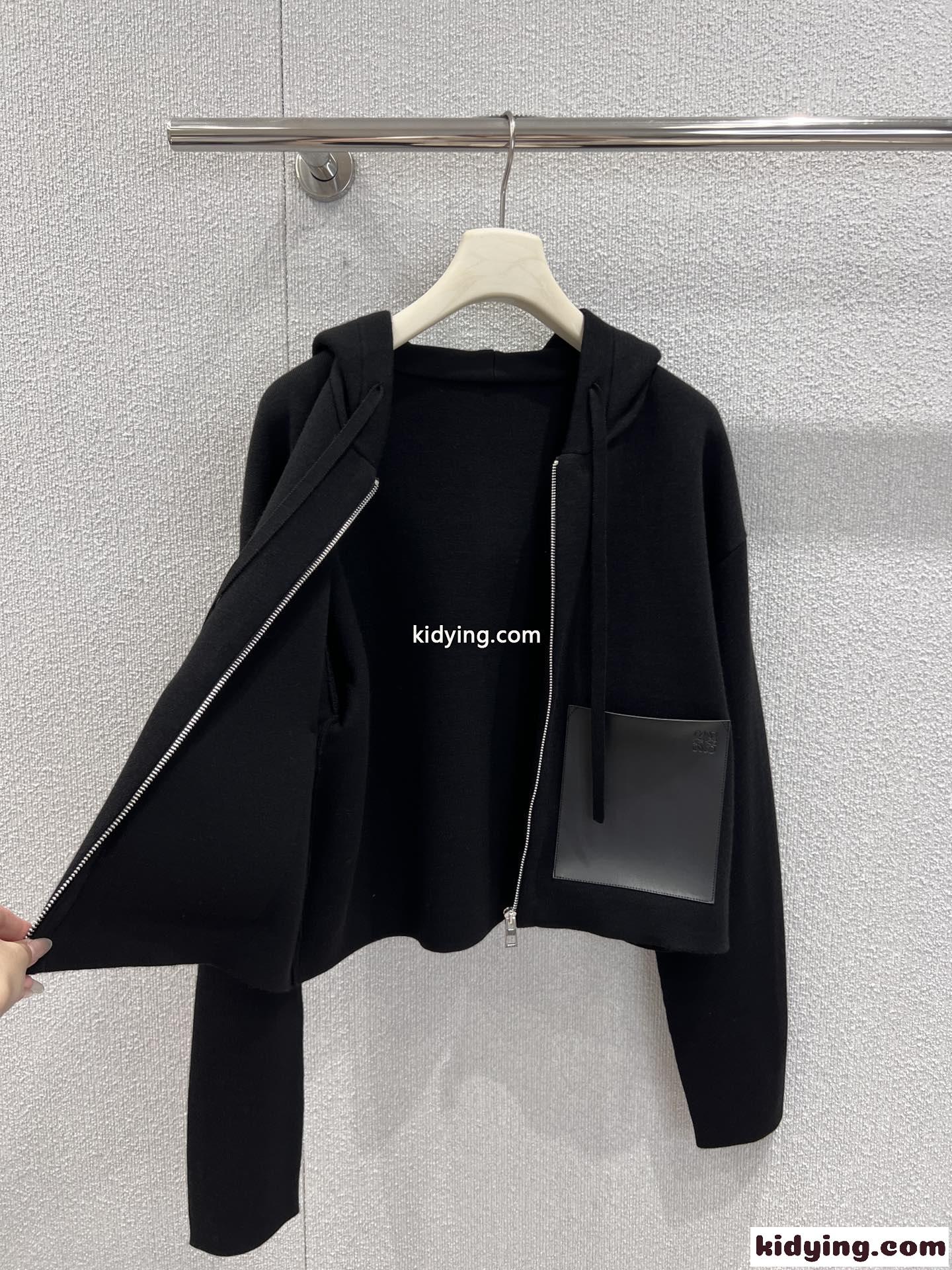 ジップアップ フーディー ウールブレンド ロエベ ジャケット コピー ブラック-1