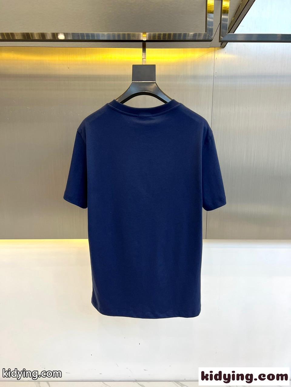 シンプル カジュアル コットン 半袖Tシャツ モンクレール Tシャツ コピー ブルー-4