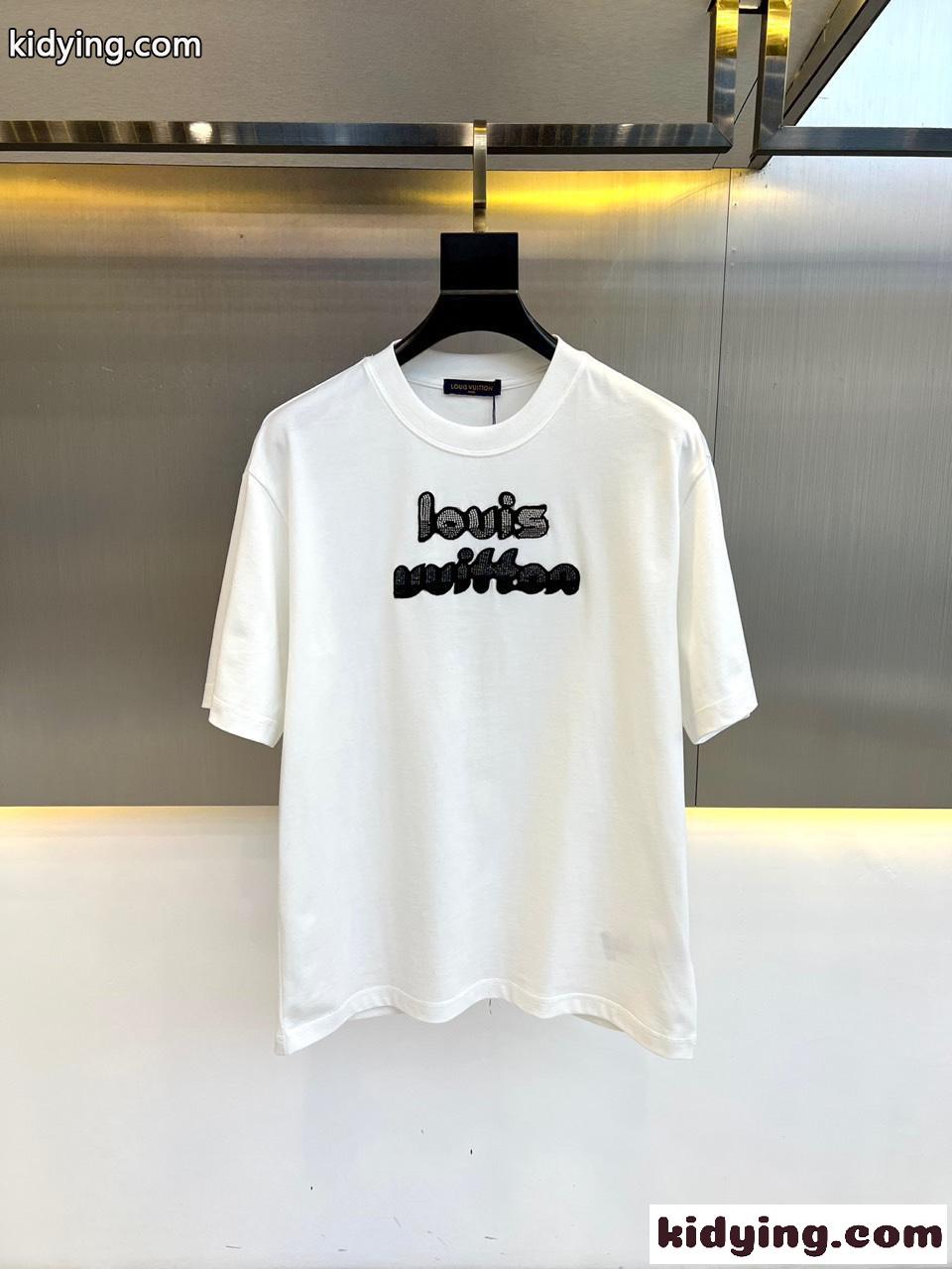 定番 ロゴ入り クルーネック 半袖Tシャツ ルイ・ヴィトン Tシャツ コピー ホワイト-0