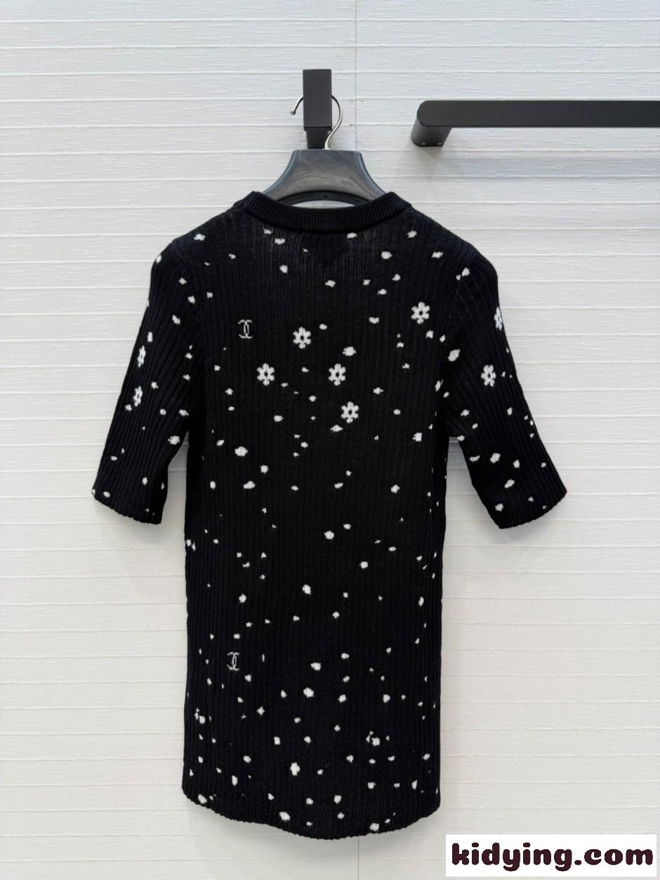小花柄 カシミア シルク 半袖トップス シャネル ニット コピー ブラック-3