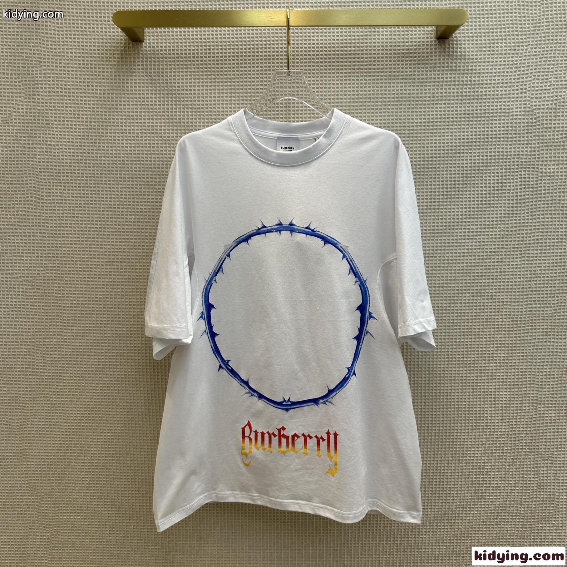 ソーン&ロゴプリント コットン オーバーサイズTシャツ バーバリー Tシャツ コピー ユニセックス-3