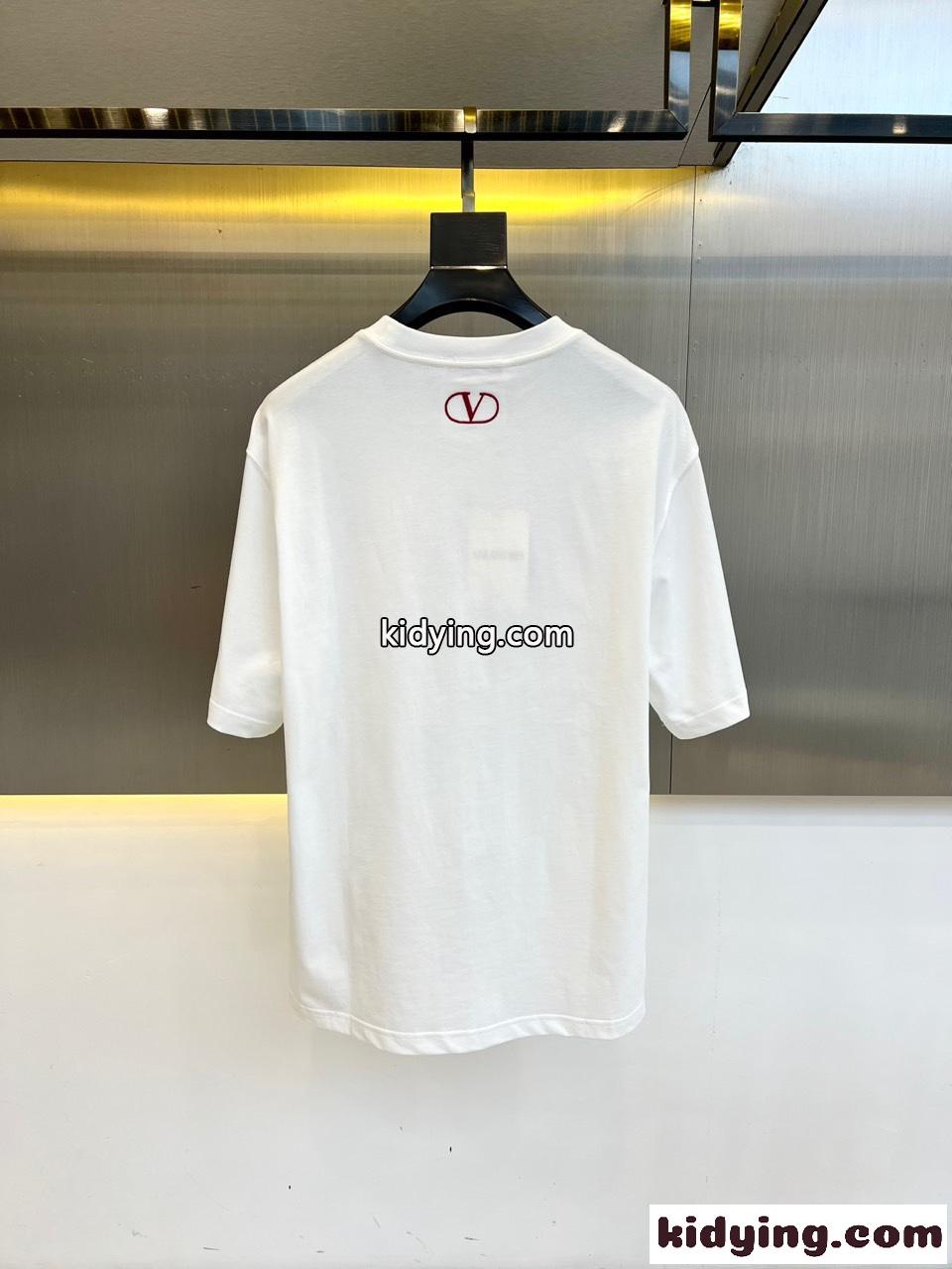 シンプル ロゴ入り クルーネック ヴァレンティノ Tシャツ 偽物 ホワイト-3