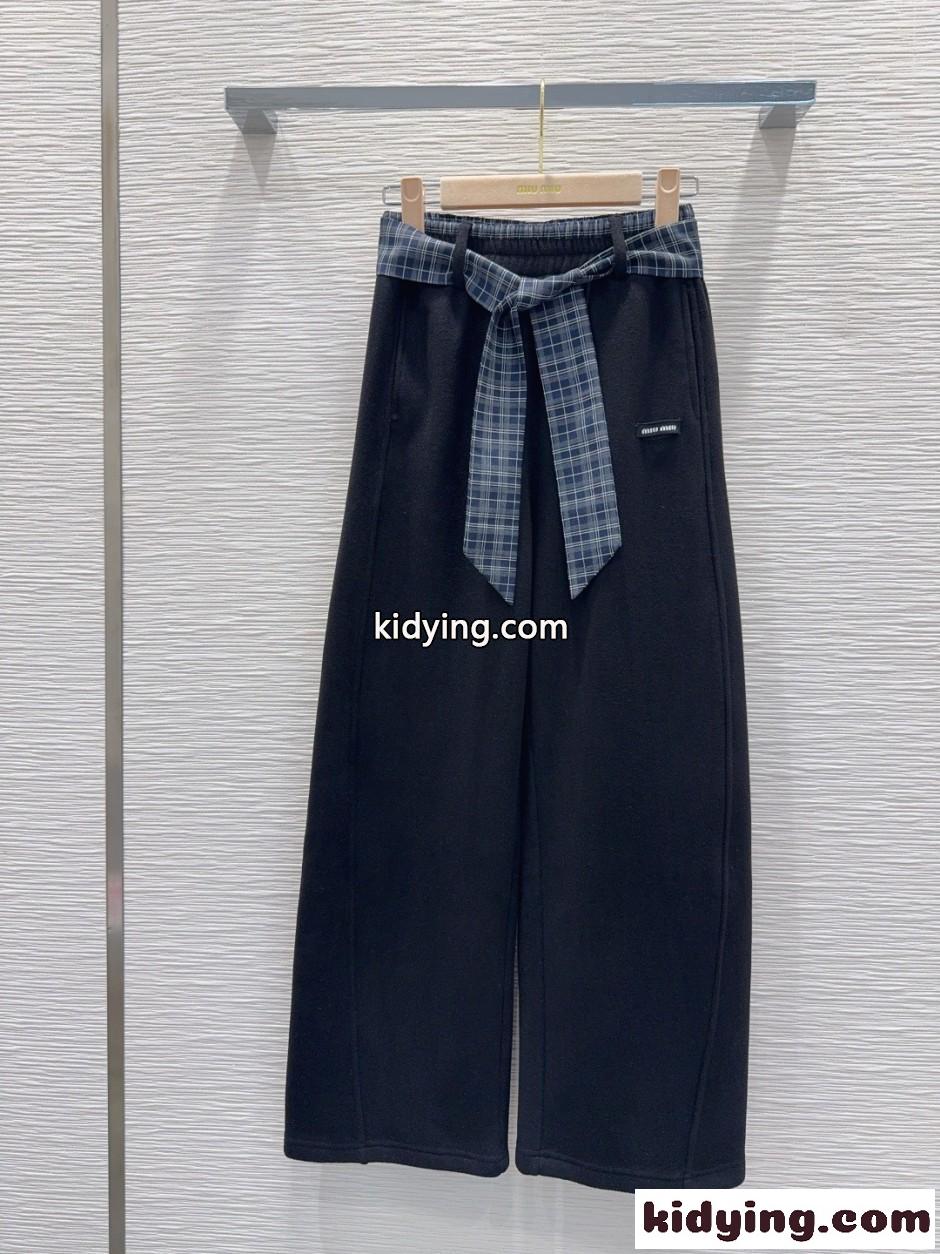 チェックベルト付き スウェットパンツ ミュウミュウ パンツ 偽物 ブラック-1