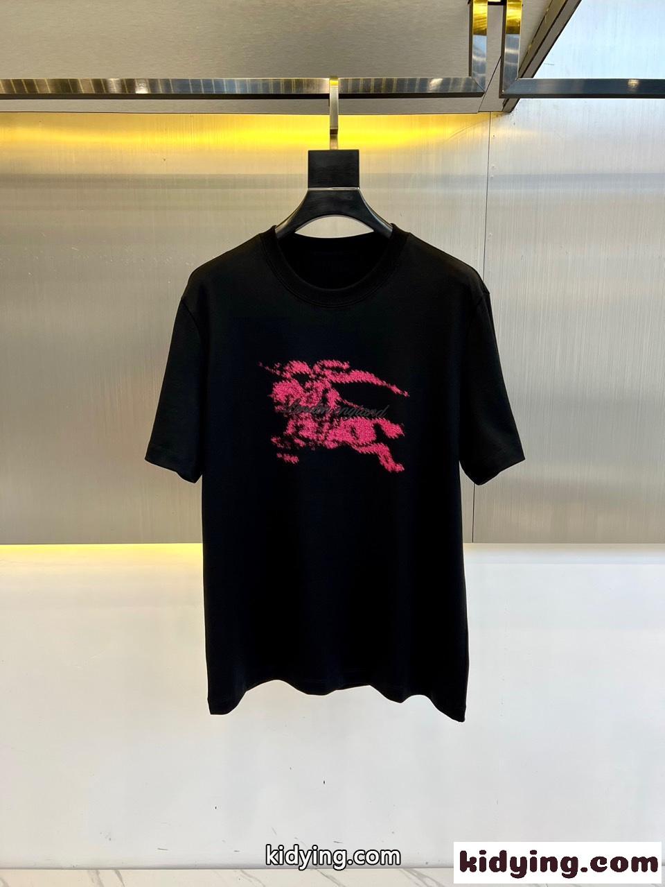 バーバリー 半袖Tシャツ コピー カジュアル ロゴ入り コットン Tシャツ ブラック-0
