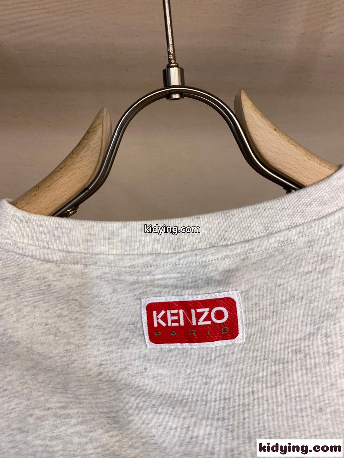 ユニセックス 快適 コットン 半袖Tシャツ ケンゾー Tシャツ コピー クルーネック グレー-4