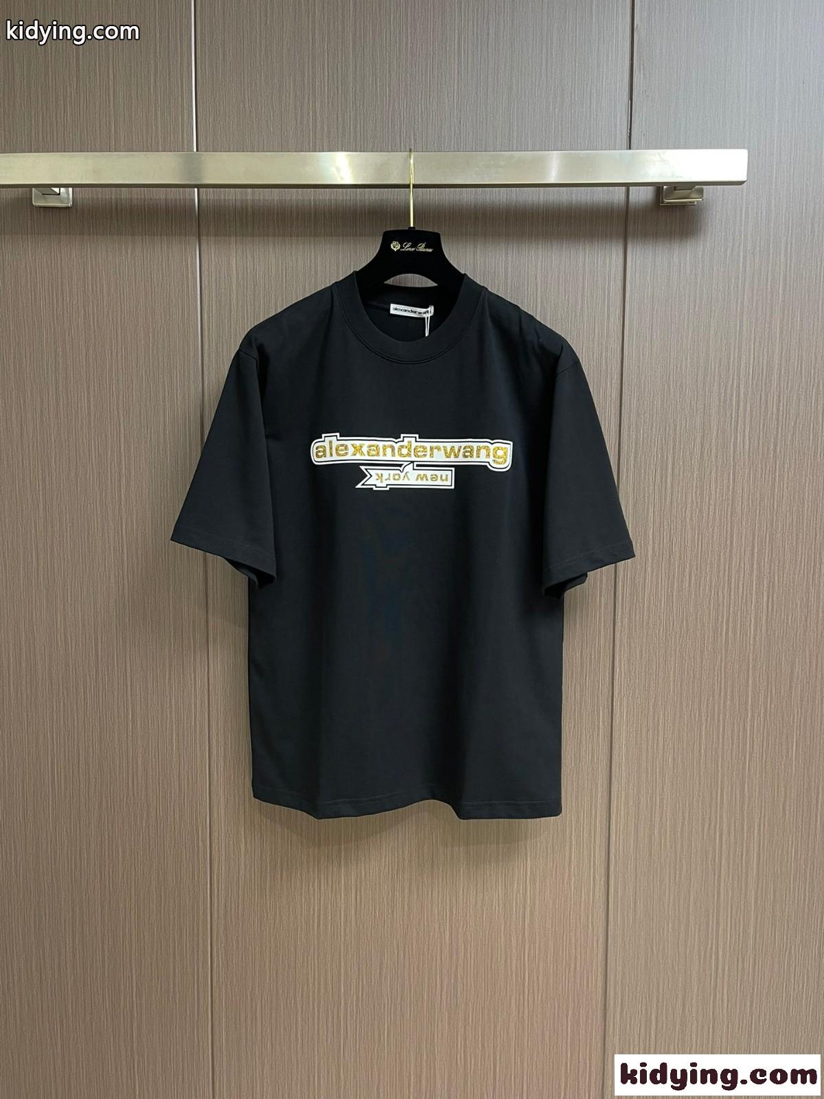 アレキサンダーワング Tシャツ コピー シンプル ロゴ入り クルーネック 半袖Tシャツ ブラック-0