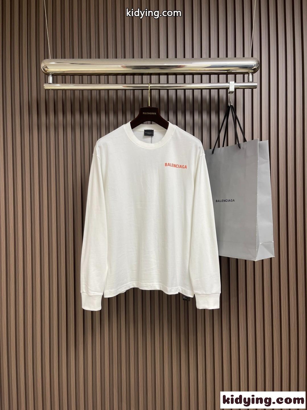 ベーシック ロゴプリント 長袖Tシャツ バレンシアガ Tシャツ 偽物 コットン ホワイト-0