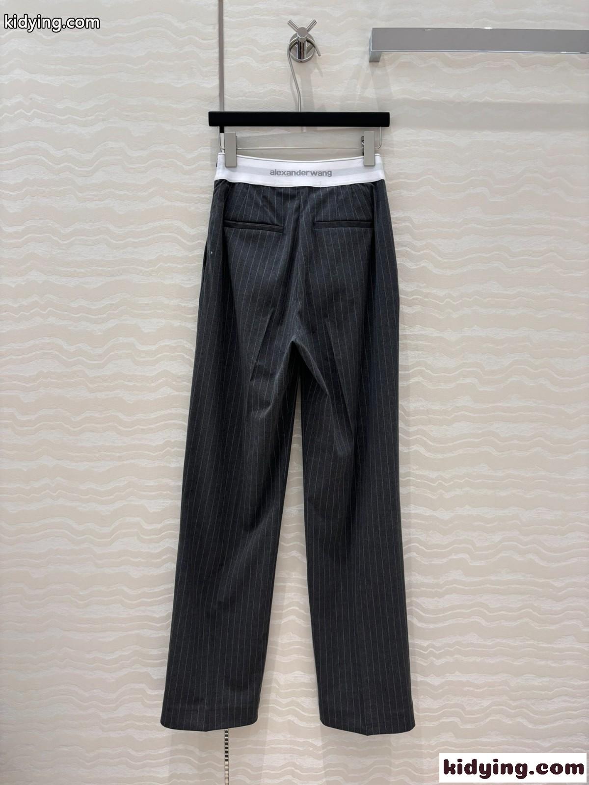 カジュアル 上品 ストライプ ロングパンツ アレキサンダーワング パンツ コピー グレー-4