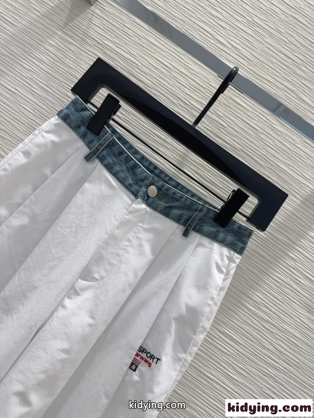 デニムウエストバンド ナイロン ロングパンツ アレキサンダーワング パンツ コピー ホワイト-2